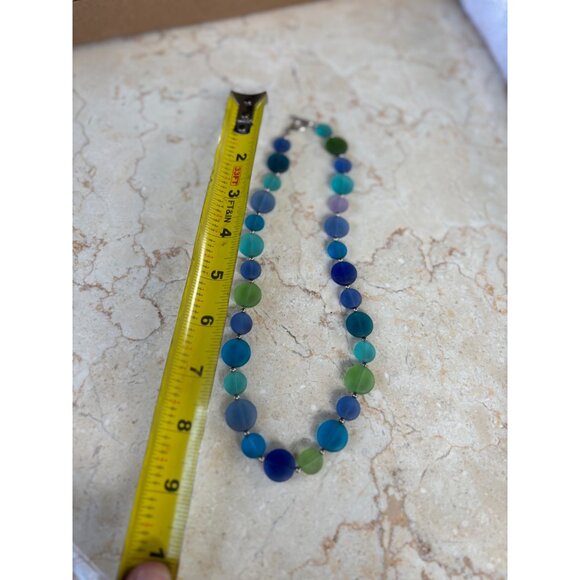 Handcrafted Multicolor Frosted Glass Bead Necklace With Silver Accents & Toggle - Picture 8 of 9